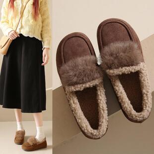 平底外穿踩屎感孕妇女鞋 棉鞋 加绒保暖豆豆鞋 新款 女冬季