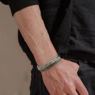 唐纹羽毛手镯开口男潮流个性百搭复古手环开口手饰饰品货源