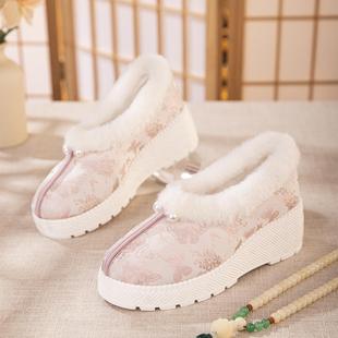 绣花棉鞋 刺绣厚底毛口保暖女士毛毛鞋 女 新款 晚榆棉年冬季