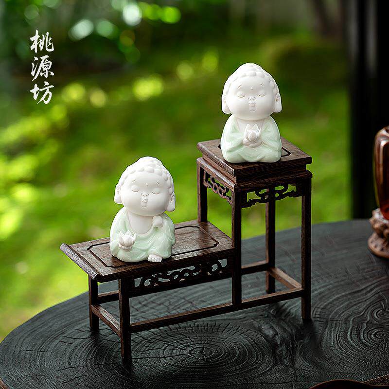 禅意茶室氛围布置茶宠摆件精品可养佛系和尚茶台装饰中式茶桌茶具