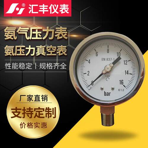 厂家供应 汇丰PAM-氨气压力表/氨水压力表/禁铜氨压力表16bar