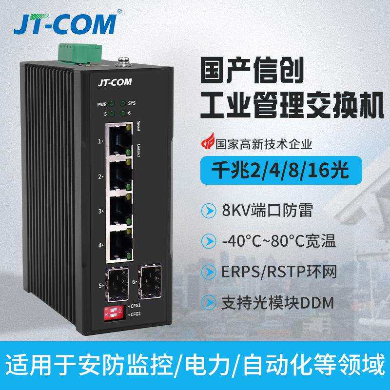国产信创管理型工业交换机2光4光/8电16口环网485数据串口交换机