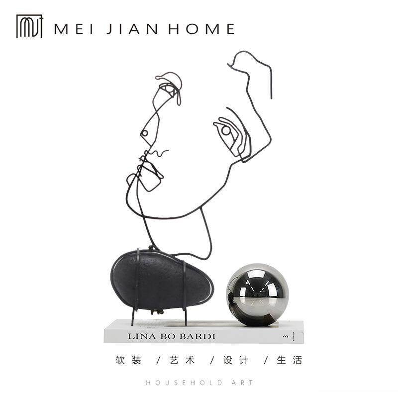 现代简约欧式轻奢黑色抽象人物摆件样板房售楼处书房客厅软装饰品