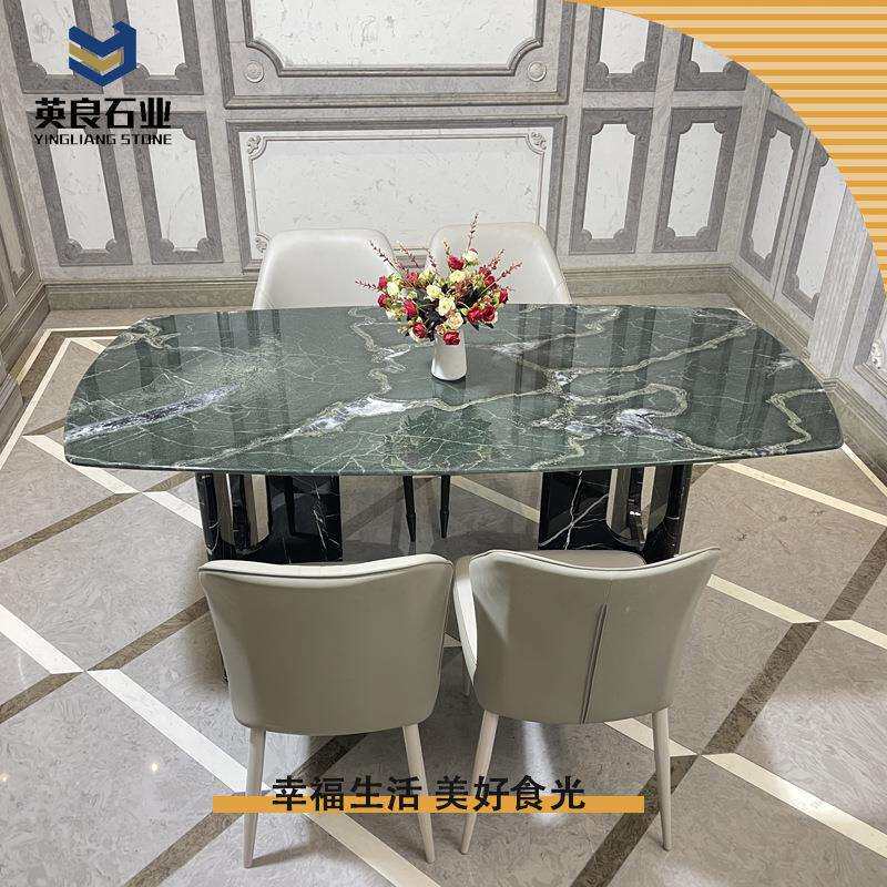 轻奢大理石餐桌组合现代简约吃饭桌子家用全石材长方大户型冰岛