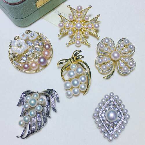 冬日上新多珠系列月亮四叶花芒星元素tain然淡水珍珠胸针胸花配饰