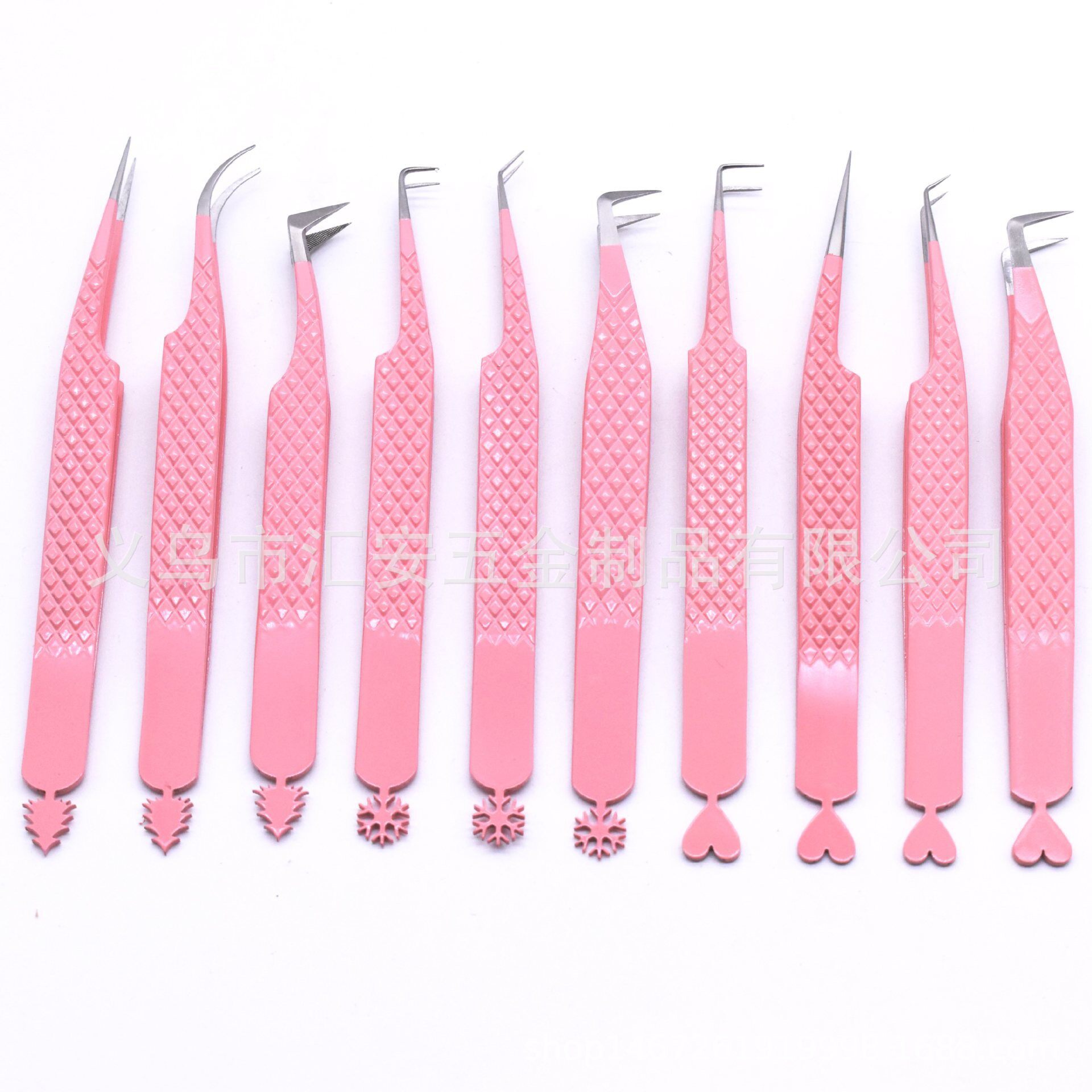 厂家供应高精密嫁接睫毛开花镊子304不锈钢条纹美睫镊粉色fiber