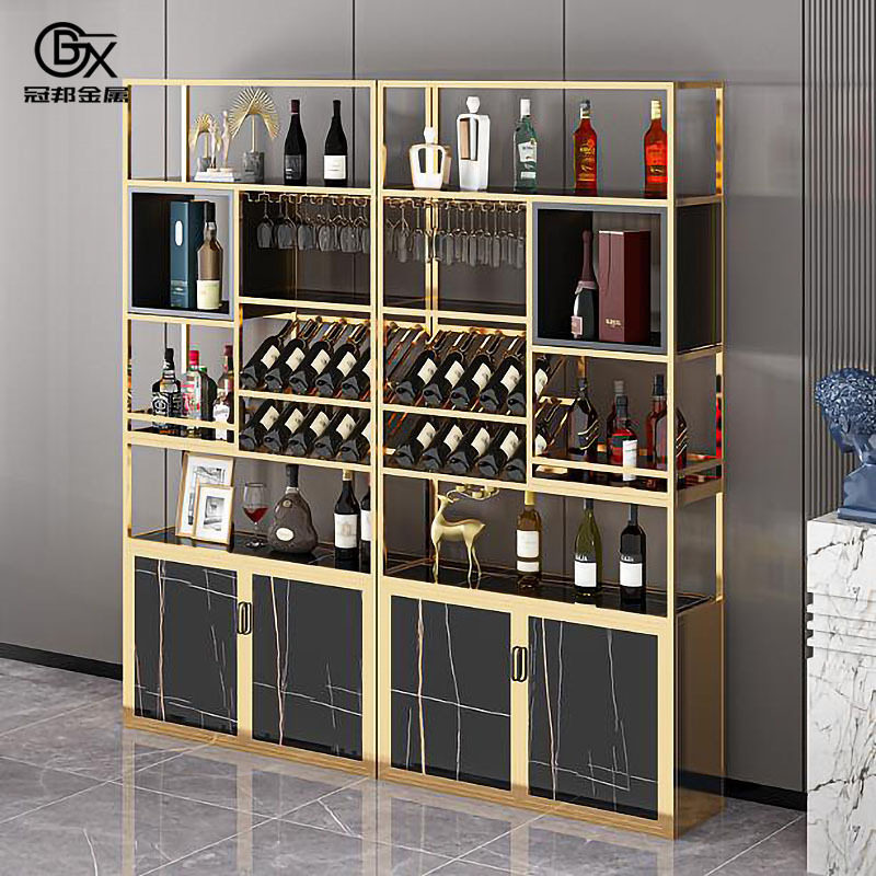 高端客厅红酒葡萄酒不锈钢金色镜面酒架存放展示金属置物装饰酒架