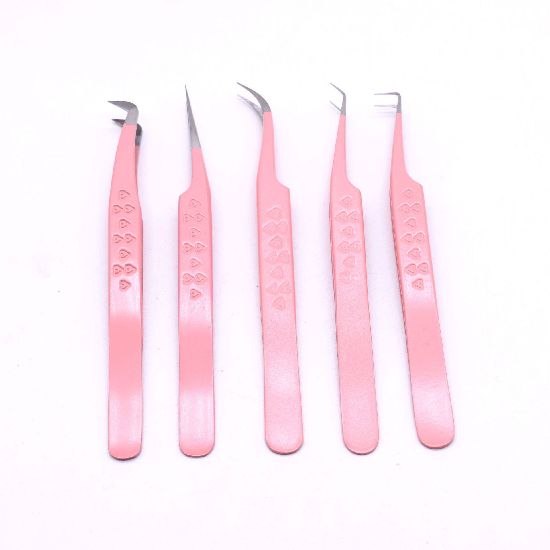 厂家供应高精密嫁接睫毛开花镊子304不锈钢条纹美睫镊粉色纤维头