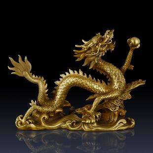 纯黄铜龙摆件腾飞龙办公室装饰客厅摆件生肖龙工艺品招财铜龙礼品