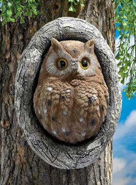 新款树脂摆件猫头鹰挂板户外田园挂件雕塑手工花园工艺品雅致