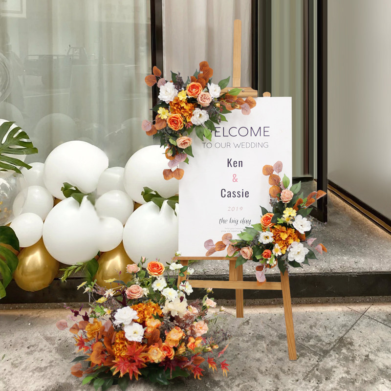 婚庆活动迎宾花艺套装水牌指示牌装饰花招牌车展仿真绢花落地摆件