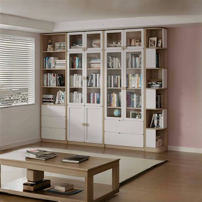 可比熊实木组合书柜一体到顶整墙书柜定制书桌书架一体柜转角书柜