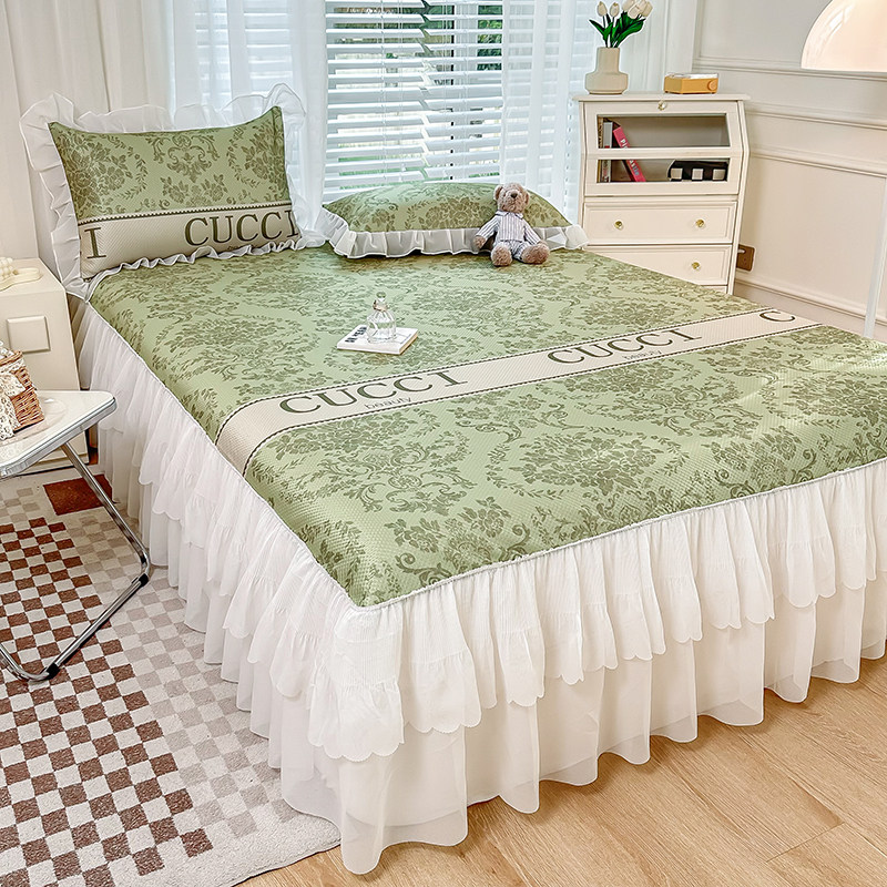 公主风床裙款凉席三件套单人夏季冰丝空调席可水洗折叠床盖软席子,床上用品,冰丝席,淘宝优惠券,粉丝福利购,淘宝优惠卷