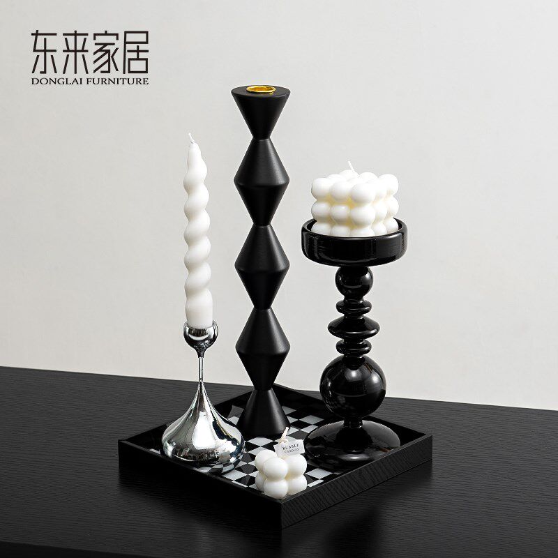 中古感轻法烛台香薰摆件高级风餐桌托盘蜡烛组合洗手间奢式装饰品