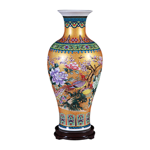 代德镇陶瓷花瓶珐琅彩富贵竹装养插花器客厅现景对瓶水饰摆件大号