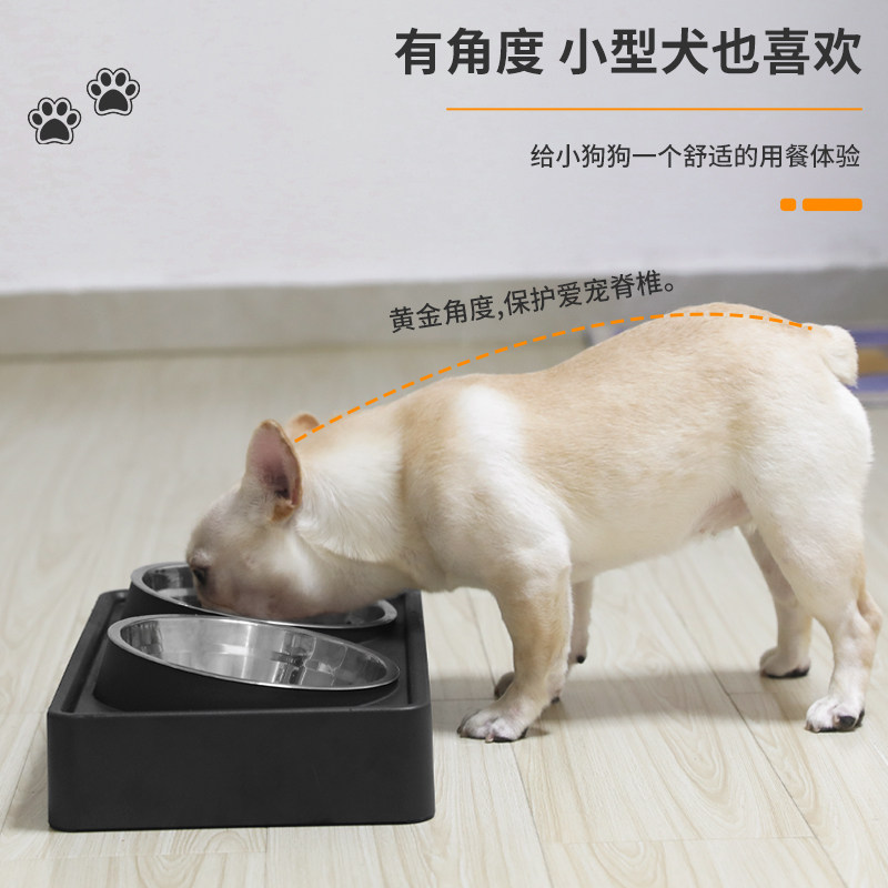 狗金碗食盆大型犬高脚防打狗餐桌斜口护颈双碗翻毛宠物狗粮碗饭盆