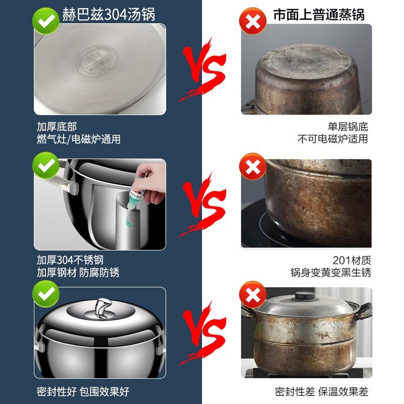 赫煮兹30耳不锈钢汤锅家用双4小巴锅1一2人泡面锅电磁炉燃气欧式