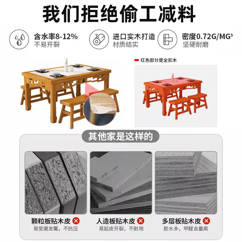 实木餐桌餐饮桌椅餐桌饭店面馆小吃方桌餐桌椅火锅店烤鱼组合桌椅