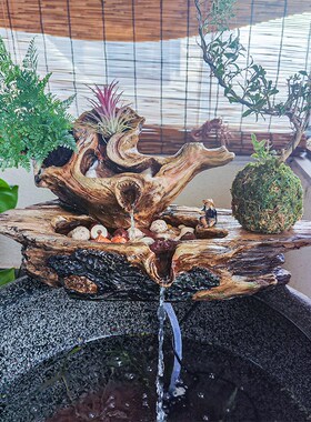 生态缸摆件古法鱼缸流水摆件仿枯木造景过滤器循环流水增氧净水