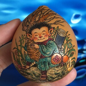 手工雕刻天彩葫芦文玩收藏品把玩小摆件刺刻然雕针墨家居工艺礼品