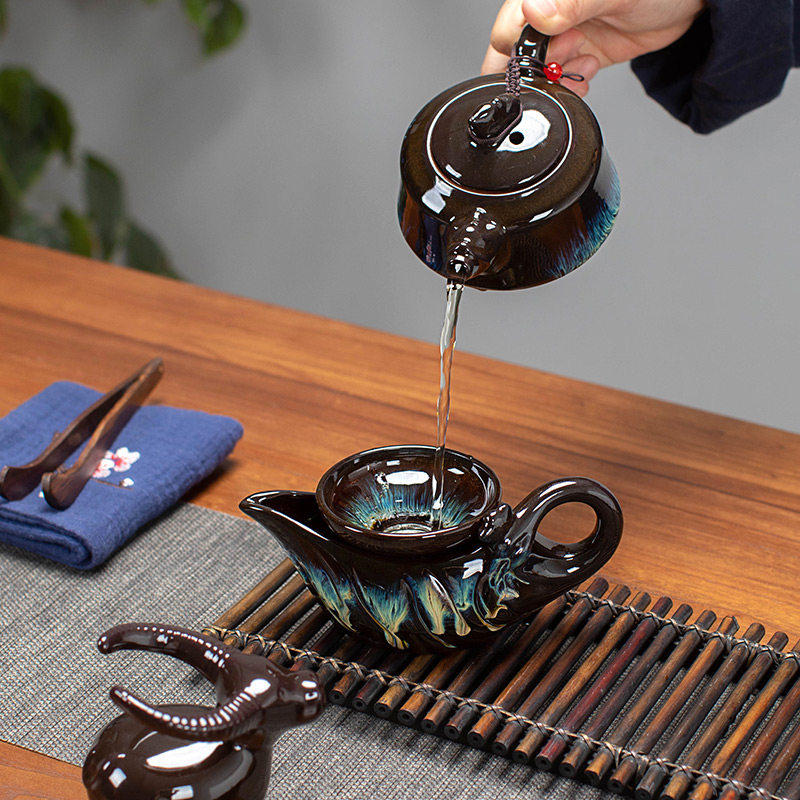 陶瓷窑变茶杯均窑天目釉家用功夫茶具套装茶壶办公酒店整套泡茶器