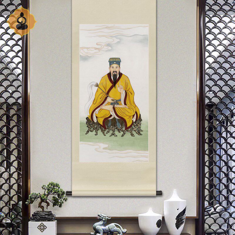 工笔神仙人物画黄大仙赤松仙子画像书房玄关中式画轴卷轴画框挂画