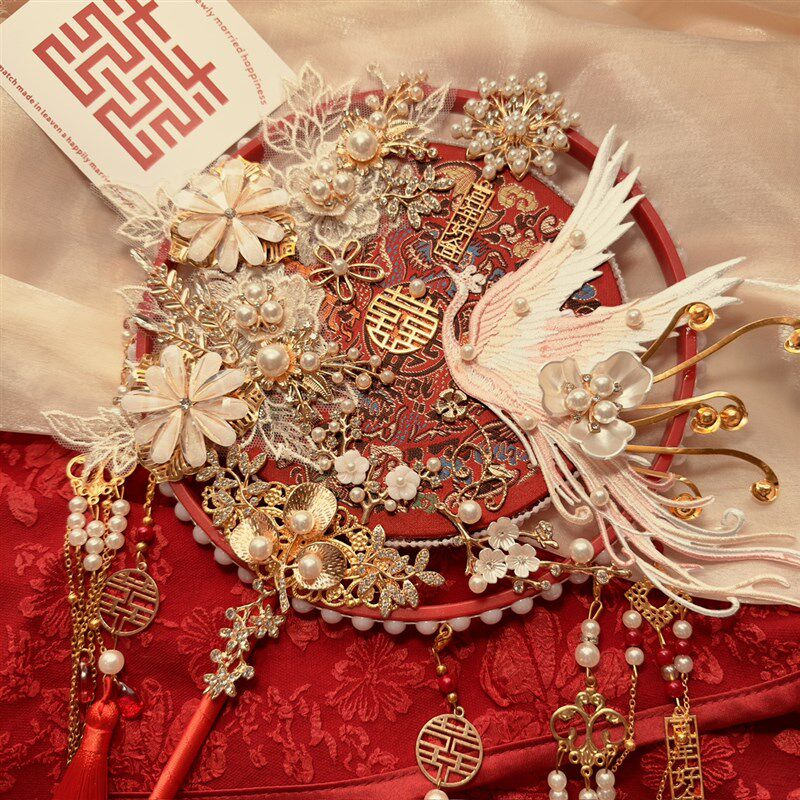 中式喜扇团扇新娘结婚出嫁diy材料包秀禾扇子高级婚礼手工龙凤褂