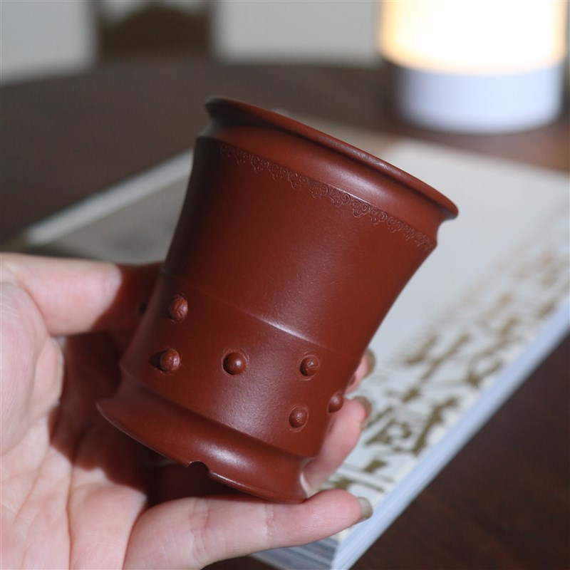 紫砂花盆微型盆景盆鼓丁盆朱泥大红袍把玩茶宠茶桌茶台小摆件