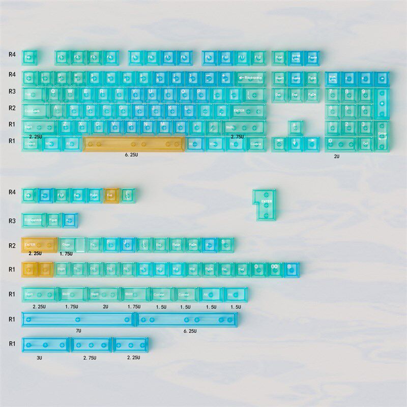 夏威夷渐变蓝透机械键盘键帽大全套加厚PC材质移印156键原厂高度