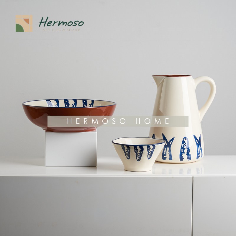 HERMOSO 剑鱼陶瓷盘子菜盘沙拉盆碗水罐家用餐具碟子汤盘高级感
