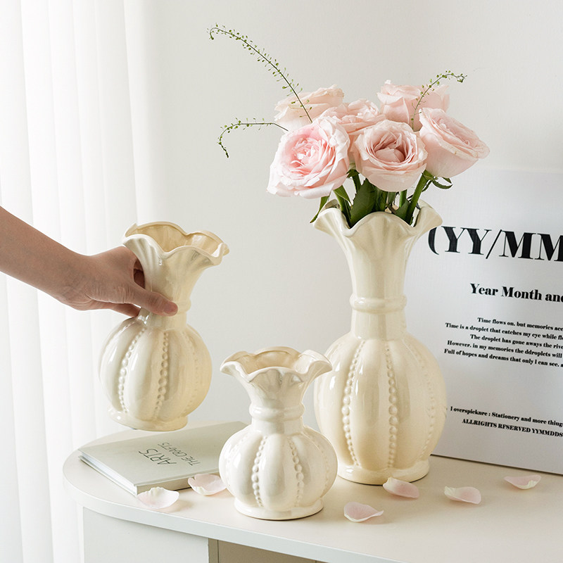高级感奶油风陶瓷花瓶法式创意白色水培鲜花玫瑰客厅插花桌面摆件