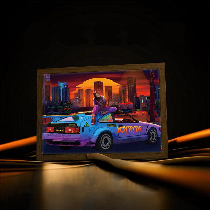 赛博朋克风霓虹灯灯光画赛车游戏电竞房氛围灯房间床头小夜灯摆件