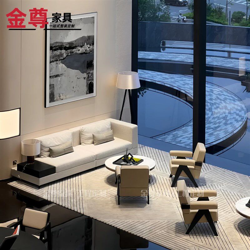 售楼处部洽谈沙发组合现代酒店大堂架空层休息区接待休闲卡座定制