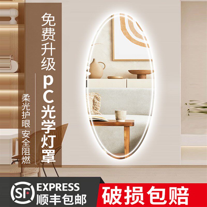 椭圆智能穿衣镜led灯粘贴壁挂式玄关卧室客厅衣帽间装饰镜补光镜