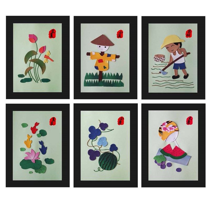 A4非遗24节气夏季布贴画手工DIY材料套装 布艺堆绣画包边风俗民族