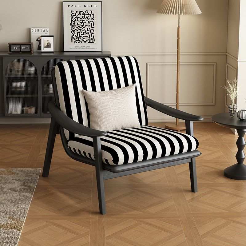 法弗纳中古风单人沙发椅客厅阳台设计师白蜡木实木法式复古休闲椅