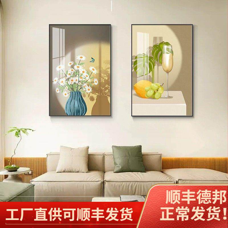 餐厅装饰画厨房挂画现代简约餐厅高档清新花奔瓷砖玻璃免打孔挂画