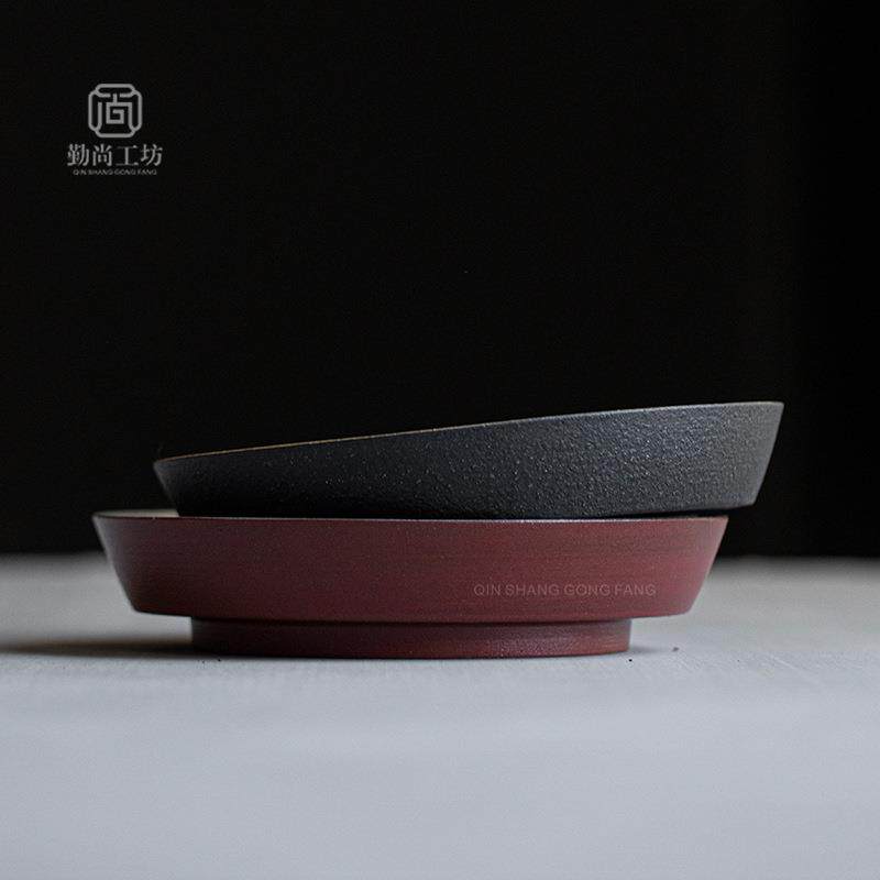 诧寂风手工粉引山楂红壶承盖碗底托家用粗陶茶道配件点心盘果盘