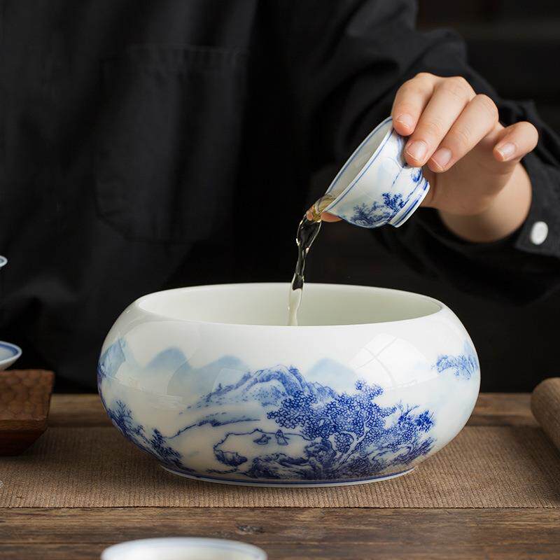 唯心造陶瓷大号茶洗缸手绘青花瓷茶具配件洗茶碗茶道零配笔洗水盂