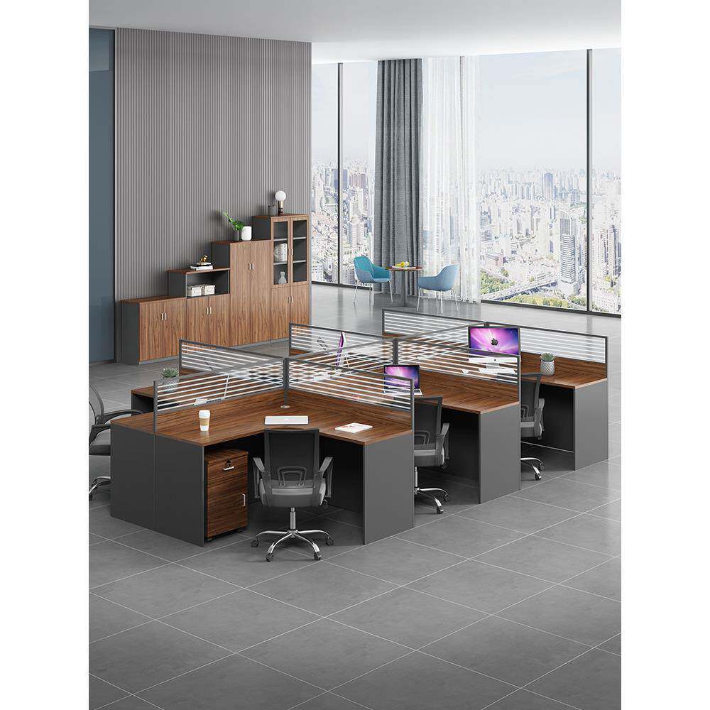 员工办公桌2/4/6人位天王十角l型格子屏风隔断员工桌椅组合