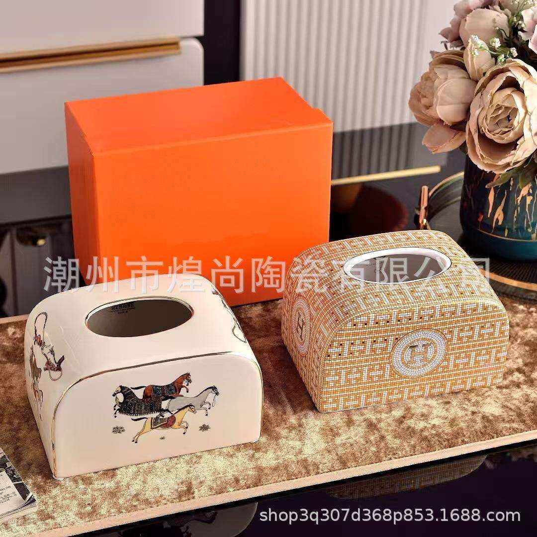 欧式H马赛克陶瓷餐纸巾盒客厅摆件家用茶几餐桌收纳盒陶瓷抽纸盒