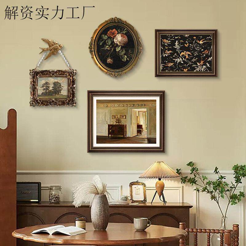 餐厅装饰画法式中古风没事挂画复古油画布饭厅餐桌客厅组合艺术壁