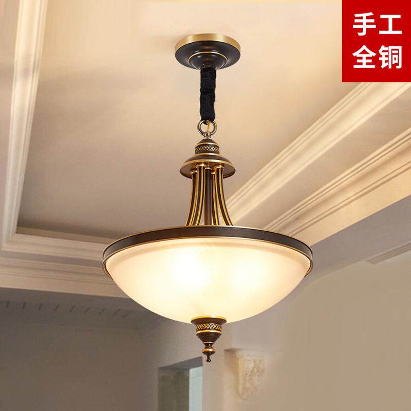 美式全铜玄关灯吊灯欧式简约复古北欧走廊过道灯餐厅吧台灯8003黑