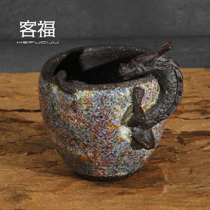 客福柴烧岩矿茶杯高越大师级高端茶具纯手工主人杯龙单杯可养茶盏