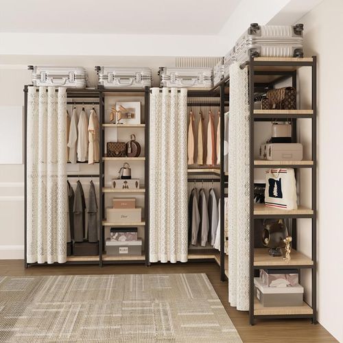转角衣柜家用卧室钢架结构布衣柜步入式衣帽间挂衣架简易组装衣橱