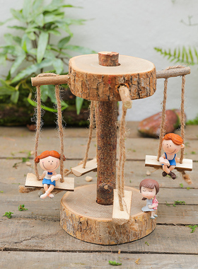 幼儿园创意个性小号摆件可爱垂吊秋千迷你亭子桌椅小动物装饰布置