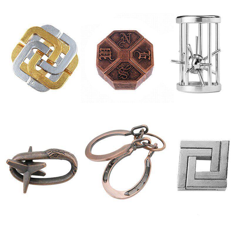 Puzzle十级难度玩具鲁班锁金属智力锁益智解环解扣烧脑孔明锁全套