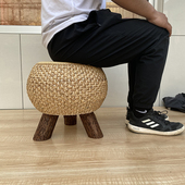 藤编圆凳实木板凳家用坐墩换鞋 小凳子创意鼓凳客厅茶几凳沙发矮凳