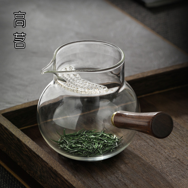 月牙过滤公道杯玻璃带茶漏茶滤一体绿茶泡茶器大号侧把泡茶壶单壶