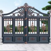 围墙院子进户门别墅庭院铝艺大门双开门农村自建房电动铝合金大门